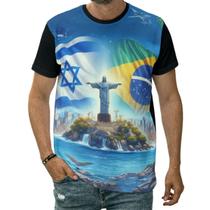 Camiseta Bandeiras Israel E Brasil Países Cristo Redentor