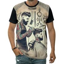 Camiseta Barbearia Retrô Tesoura Bigode Estilo Masculino