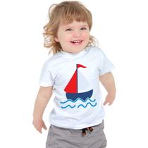 Camiseta Barquinho A Caravela Barco Camisa Personalizada Blusa Infantil e Juvenil Algodão com Poliéster