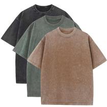 Camiseta Bashkkuytrlsy vintage de algodão pesado de grandes dimensões para homens