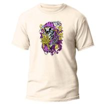 Camiseta Básica Algodão Premium Estampa Digital Caveira Roxa Camiseta Básica Algodão Premium Estampa Digital Caveira Roxa