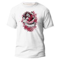 Camiseta Básica Algodão Premium Estampa Digital Crânio Rosa