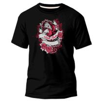 Camiseta Básica Algodão Premium Estampa Digital Crânio Rosa