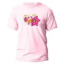 Camiseta Basica Algodão Premium Estampa Digital Flor Rosa