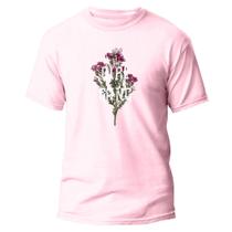 Camiseta Básica Algodão Premium Estampa Digital Flores Rosas