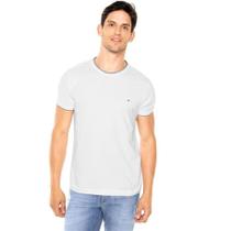 Camiseta Basica Aramis Friso Na Gola Branco/Caramelo