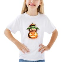 Camiseta Básica Baby Yoda Desenho Fantasia Hallowen Infantil