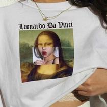 Camiseta Básica Branco Algodão Monalisa Meme Da Vinci Camiseta Básica Branco Algodão Monalisa Meme Da Vinci
