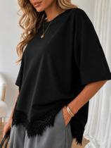 Camiseta Básica Com Renda Assimétrica Elegante Linda Feminina Casual Solta No Corpo Camiseta Básica Com Renda Assimétrica Elegante Linda Feminina Casual Solta No Corpo