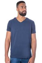 Camiseta Básica Cotton Blend Gola V Marinho Camiseta Básica Cotton Blend Gola V Marinho