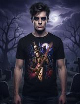 Camiseta Básica Estampada Caveira Rock Premium Moda Casual Camiseta Básica Estampada Caveira Rock Premium Moda Casual