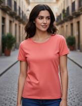 Camiseta Básica Feminina Algodão P Ao Xxg Cor:CoralTamanho:XXG