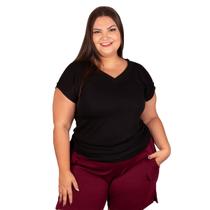 Camiseta Basica Feminina De Malha Plus Size Gola V Moda Evangélica Academia Bem Costurada G1 ao G4