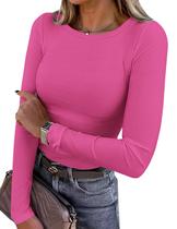 Camiseta Básica Feminina Justa de Malha Canelada com Manga Longa PRETTYGARDEN Camiseta Básica Feminina Justa de Malha Canelada com Manga Longa PRETTYGARDEN