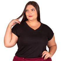 Camiseta Básica Feminina Lisa T-Shirt Blusa Evangélica Decote Em V Plus Size Kit 2