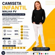 Camiseta Básica infantil Menino e Menina Unisex Manga Longa Malha PV