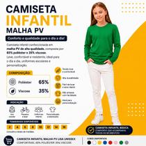 Camiseta Básica infantil Menino e Menina Unisex Manga Longa Malha PV