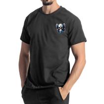 Camiseta Básica Masculina Algodão Estampa Caveira Flor