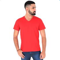 Camiseta Básica Masculina Algodão Gola V Manga Curta