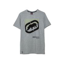 Camiseta Básica Masculina com Estampa Flocada Marfim Mescla K839A - Ecko
