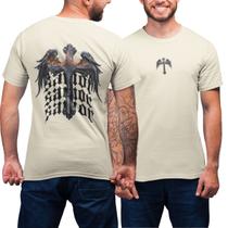 Camiseta Básica Masculina GuGi Estampa Cruz Cristã Asas Anjo Savior Frente E Costas Algodão Premium