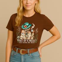 Camiseta Básica Modinha Estampa Mulher Café Bit Estilo Urbano Algodão Look Moderno Unissex Fashion