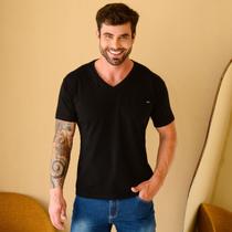 Camiseta Básica Preta Com a Gola V Premium De Estilo Casual Masculino