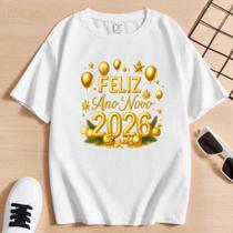 Camiseta Básica Unissex Estampadas Feliz Ano Novo Feliz 2026