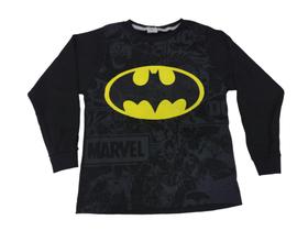 Camiseta Batman Logo Blusa de Frio Manga Longa Infantil Super Herói Desenho Maj647 Bm