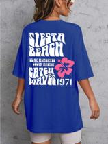 Camiseta Beach Waves Estampa Grafica Texto Surf Flores Praia Sol Blusa Manga Curta Ombro Caido Life Style Oversized Femi Camiseta Beach Waves Estampa Grafica Texto Surf Flores Praia Sol Blusa Manga Curta Ombro Caido Life Style Oversized Femi