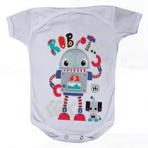 Camiseta Bebê Manga Curta Estampado Desenho de Robô