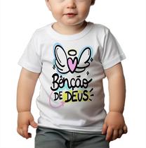 Camiseta Bebê Manga Curta Estampado Frase Benção Deus