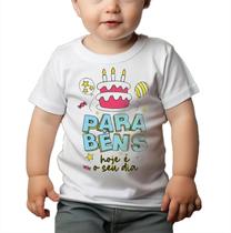 Camiseta Bebê Manga Curta Estampado Parabéns