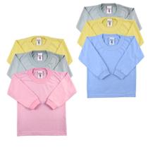 Camiseta Bebê Manga Longa Lisa Kit 3 peças