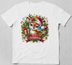 Camiseta Bebê Rena de Natal Merry Christmas Estampa Encantadora Camiseta Bebê Rena de Natal Merry Christmas Estampa Encantadora