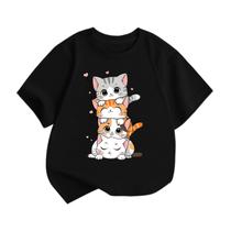 Camiseta BeWithYou Cute Cat para meninas e crianças, blusas de verão, preta Camiseta BeWithYou Cute Cat para meninas e crianças, blusas de verão, preta