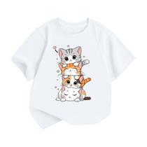 Camiseta BeWithYou Cute Cat para meninas e crianças com estampa de anime branca