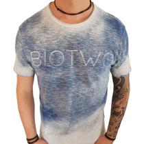 Camiseta Biotwo Malha Flame Masculina Slim Fit M Branca Azul