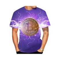 Camiseta Bitcoin 3D Unissex - Manga Curta e Estampa Engraçada para Verão