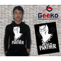 Camiseta Black Panther Manga Longa com Capuz Pantera Negra Geeko