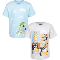 Camiseta Bluey e Bingo para Meninos (5T) - Pacote com 2 (Azul/Cinza)