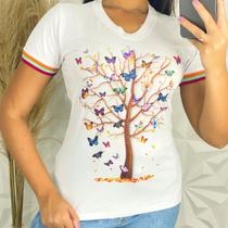 Camiseta Blusa Camisa T Shirt Feminina Estampa Arvore de Borboletas