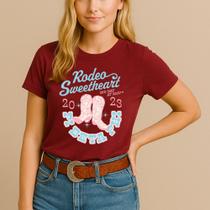 Camiseta Blusa Country Algodão Estamp Rodeo Querida Linda Delicada Feminina Manga Curta Tshirt Agro