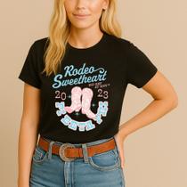 Camiseta Blusa Country Algodão Estamp Rodeo Querida Linda Delicada Feminina Manga Curta Tshirt Agro