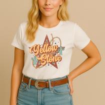 Camiseta Blusa Country Algodão Estamp Yellow Stone Estrela Show Look Wetern Faroeste Agrogirl Hípico