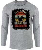 Camiseta blusa de frio manga longa Bateria baterista rock musica