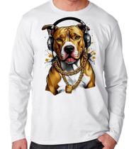 Camiseta blusa de frio manga longa Pitt bull cachorro corrente dourada
