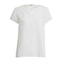 Camiseta Blusa Feminina Lisa de Manga Curta Com detalhes em Renda Viscose Italiana Premium