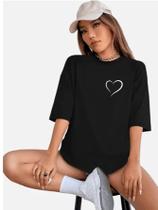 Camiseta Blusa feminina Tshirt 100 algodão ombro caido estampa coração
