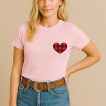 Camiseta Blusa Festa Junina Estampa Coração Xadrez Divertida Arraiá São João Algodão Look Caipira